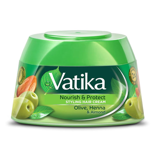 Vatika Naturals henna front jar showing branding and compact design benefit