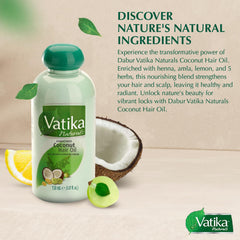 Vatika Naturals pouring oil texture shot showing lightweight coconut absorption benefit