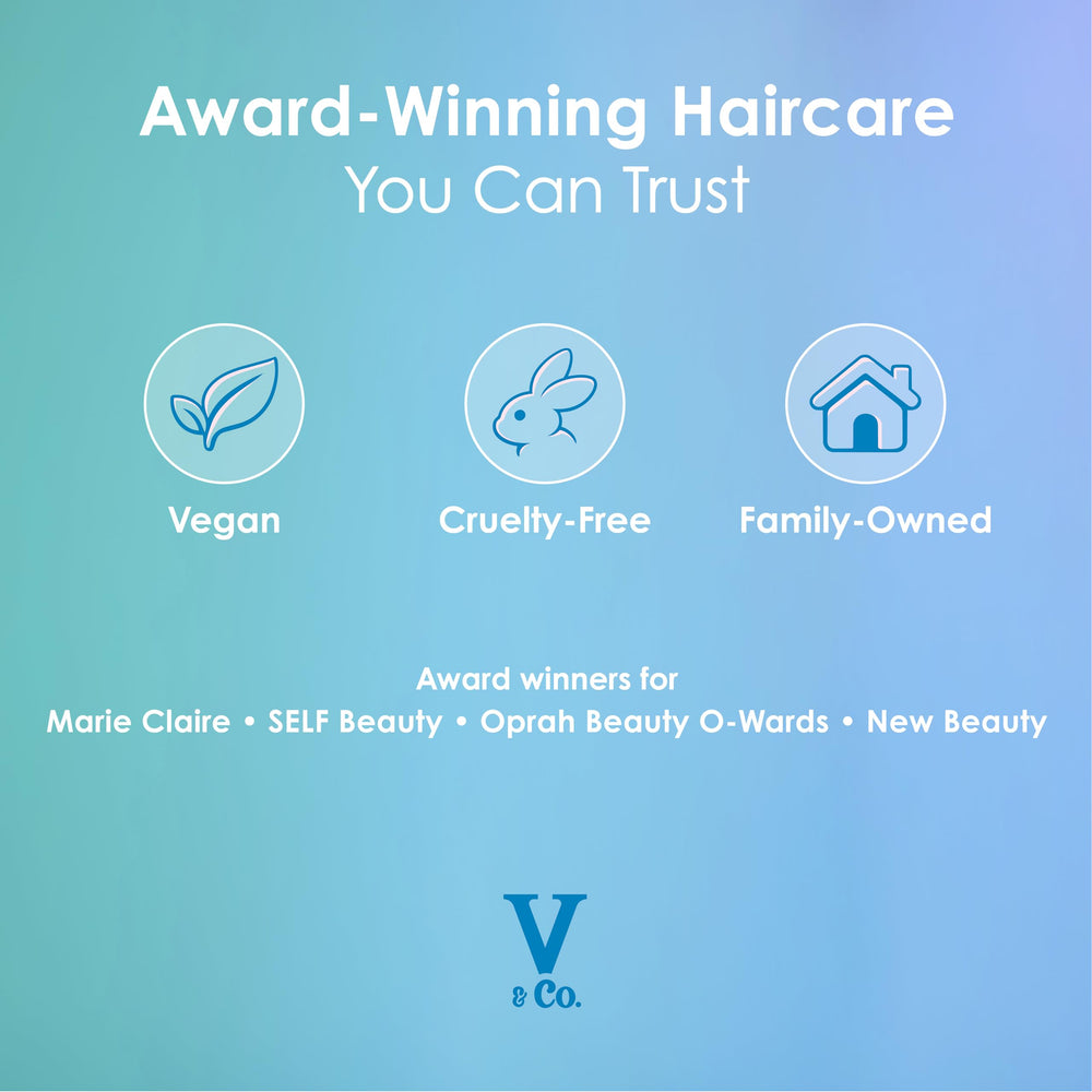 V&CO coconut water pour illustrating lightweight hydration for strands