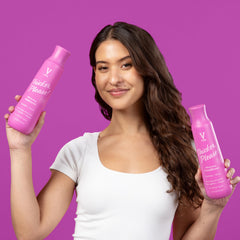 V&CO styled hair after use showing fuller-looking volume and improved shine