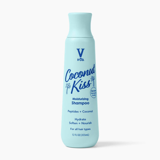 V&CO moisturizing shampoo front label showing clean packaging and benefits