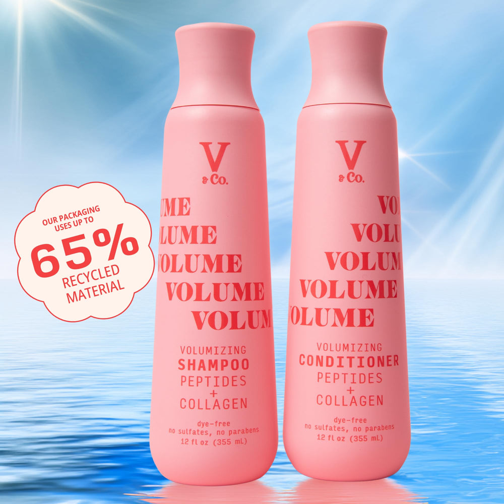 V&Co. conditioner being applied in shower to mid-lengths demonstrating lift and detangling benefit