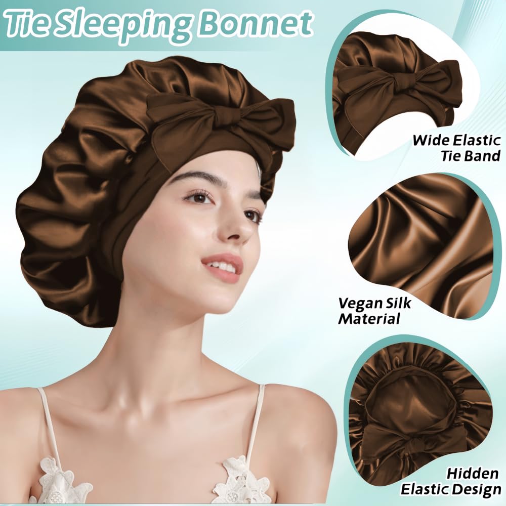 VECIIR bonnet on model with curly hair preserving curl definition overnight