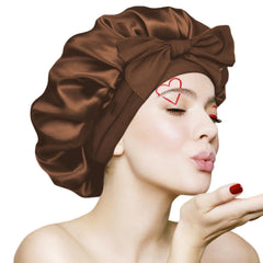 VECIIR front view of large satin bonnet showing full coverage and comfort