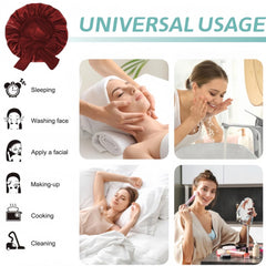VECIIR lifestyle shot in bathroom mirror illustrating bonnet use during skincare and routines
