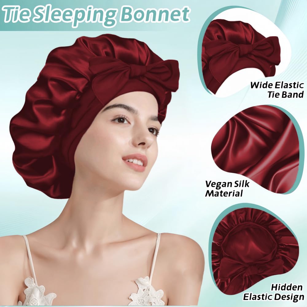 VECIIR woman sleeping peacefully wearing bonnet to preserve curls and reduce morning tangles