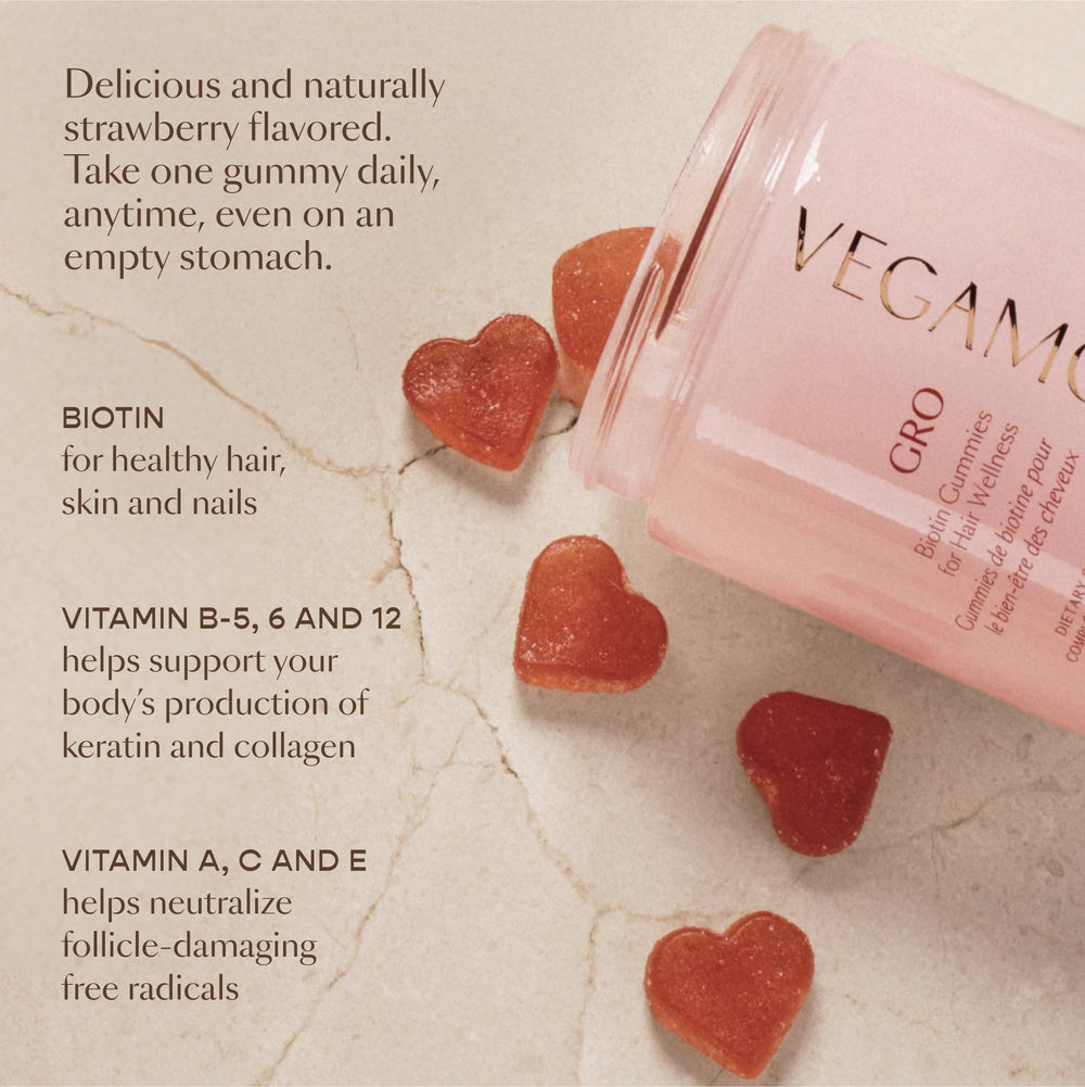 VEGAMOUR gummies arranged with strawberries to show natural flavor and enjoyment