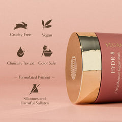 VEGAMOUR label close-up highlighting clean, sulfate-free formula