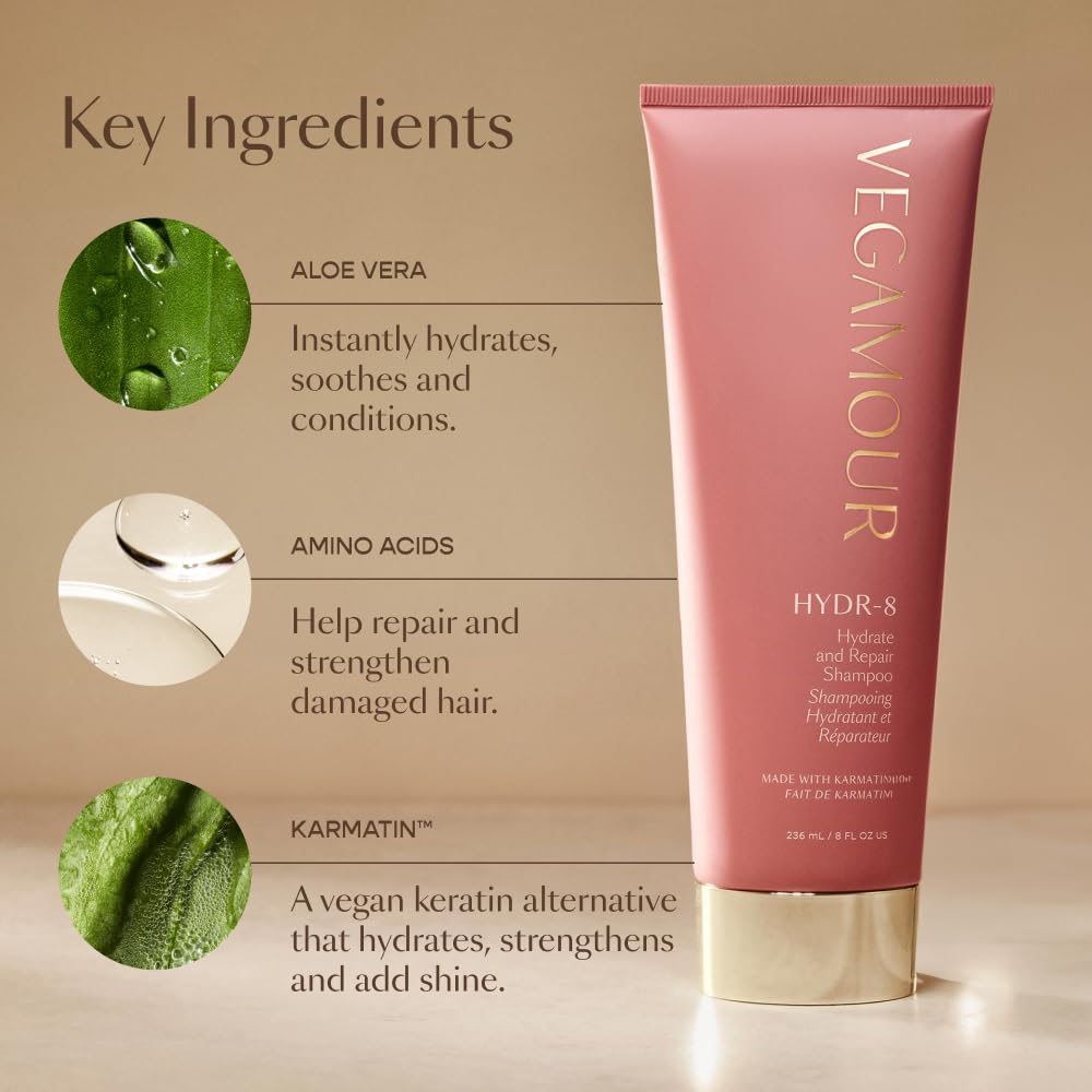 VEGAMOUR shampoo lathered in hair showing smooth, frizz-reducing effect