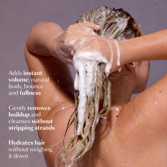 VEGAMOUR creamy shampoo lather showing gentle cleansing action