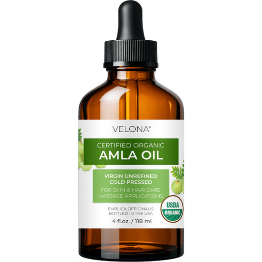 velona amla oil front bottle showing label and organic certification benefits