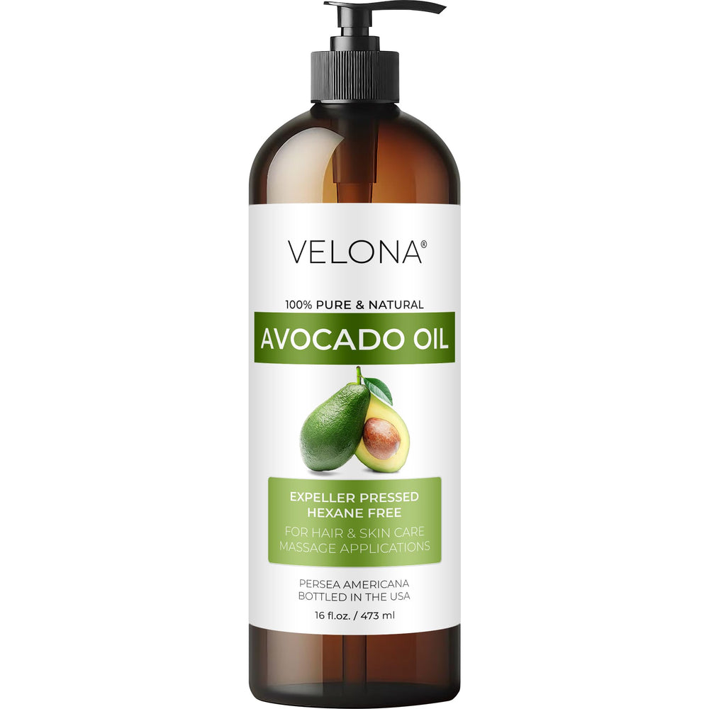 velona bottle front label showing pure avocado oil benefits