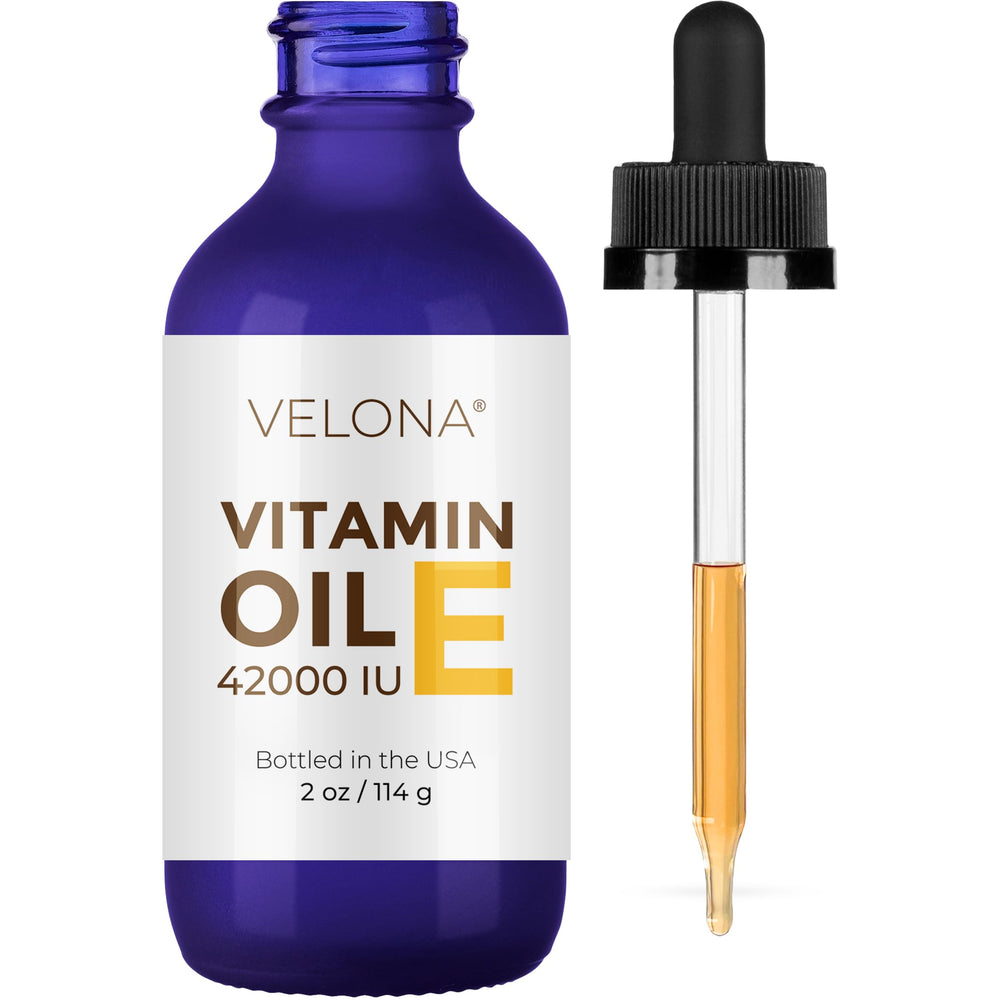 velona front bottle showing 2 oz Vitamin E oil for concentrated moisture