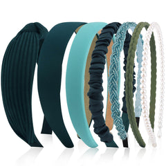 VELSCRUN pack front view showing seven forest green headbands with styling options