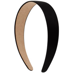 VELSCRUN front view black headband showing sleek satin and classic shape for polished look