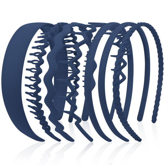 VELSCRUN front view of seven navy-blue headbands showing variety and easy gifting