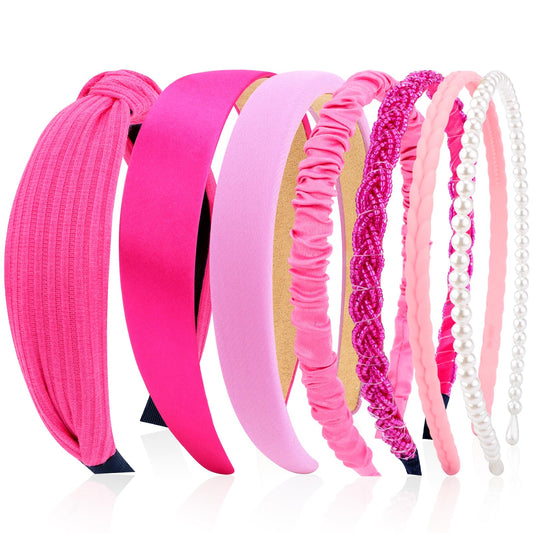 VELSCRUN front pack display showing seven hot pink headbands for easy outfit matching