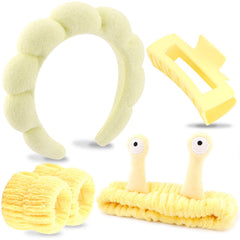 VELSCRUN front view of yellow spa headband set showing complete kit benefits