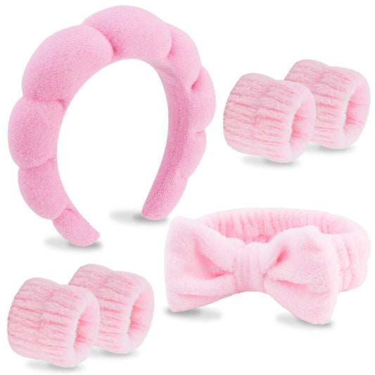 VELSCRUN front packaging showing the pink spa headband set and wristbands for convenience