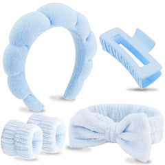 VELSCRUN front packaging showing the full blue spa headband set and accessories for easy routines