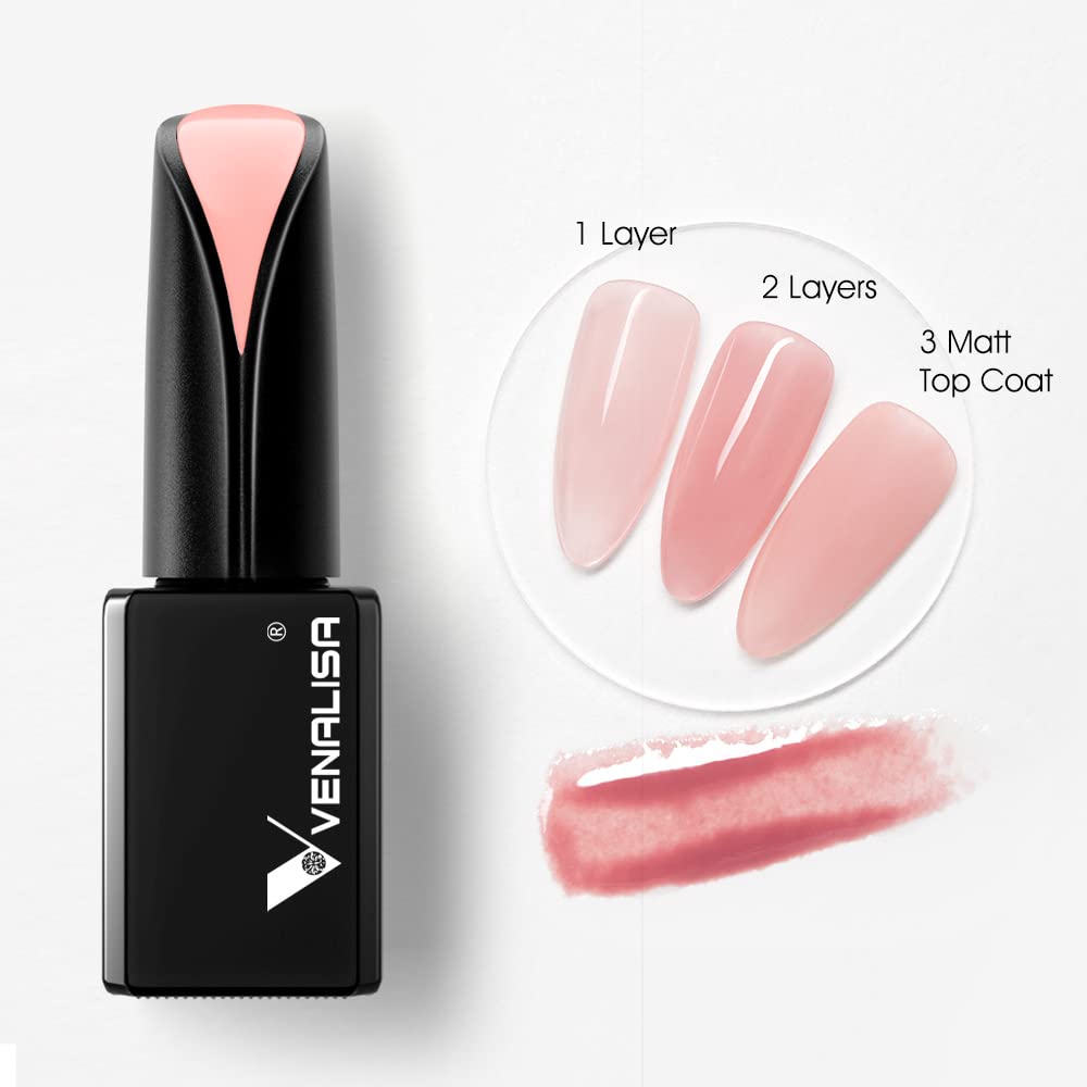 V VENALISA on natural nails giving a subtle, wearable nude pink look