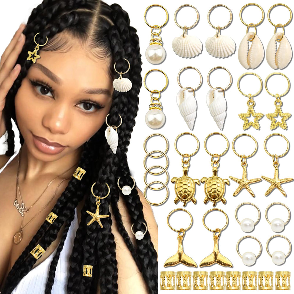 VENOFEN front view of full 40-piece gold shell braid jewelry set showcasing variety