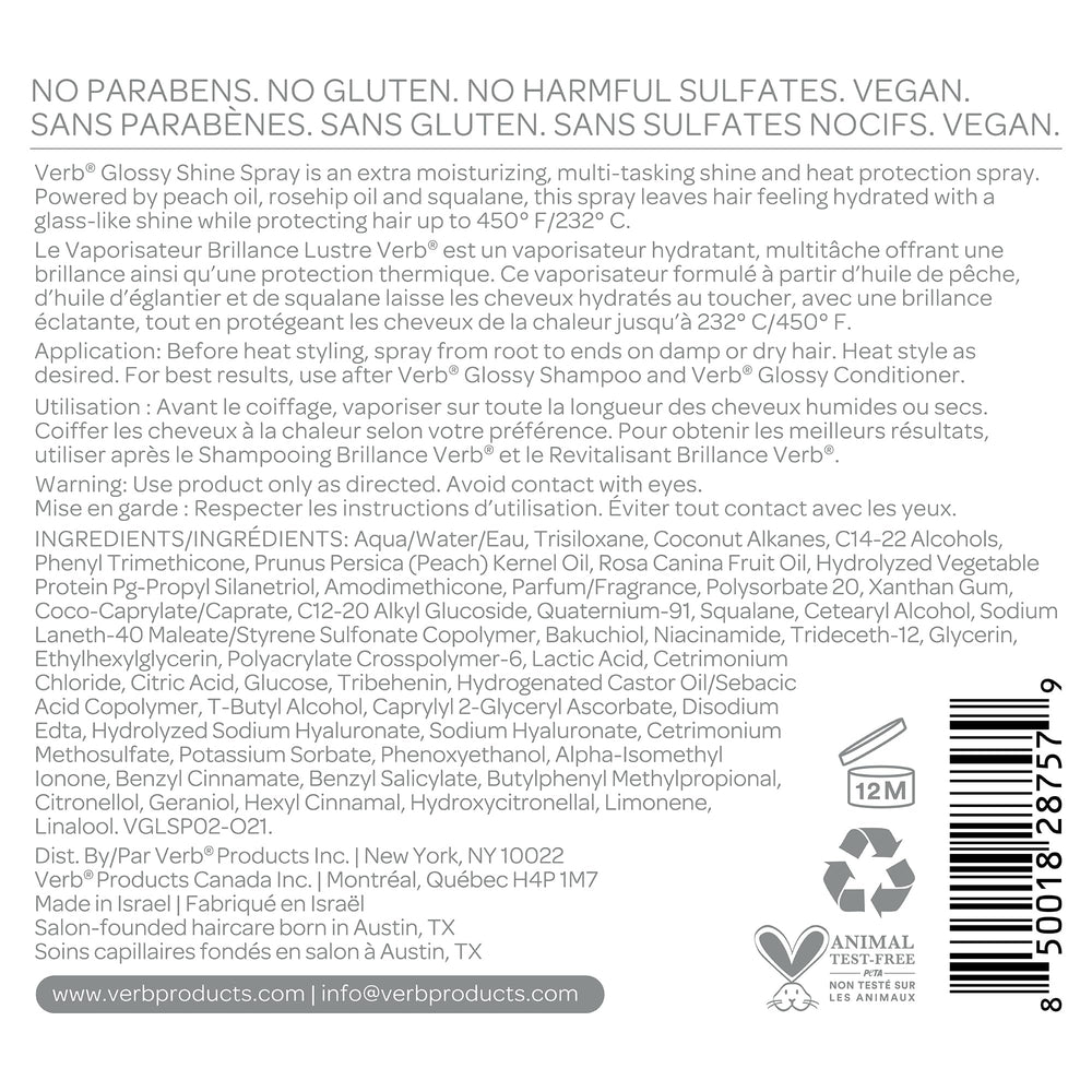 VERB product label close-up emphasizing heat protection up to 428°F and clean, vegan ingredients