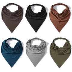 Vercret front view of six pre-tied scarf headbands showing colors and benefit of variety