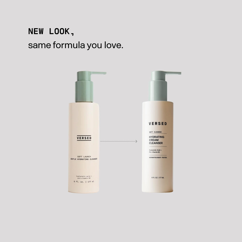 Versed pump and label detail highlighting ingredients and easy dispensing benefit