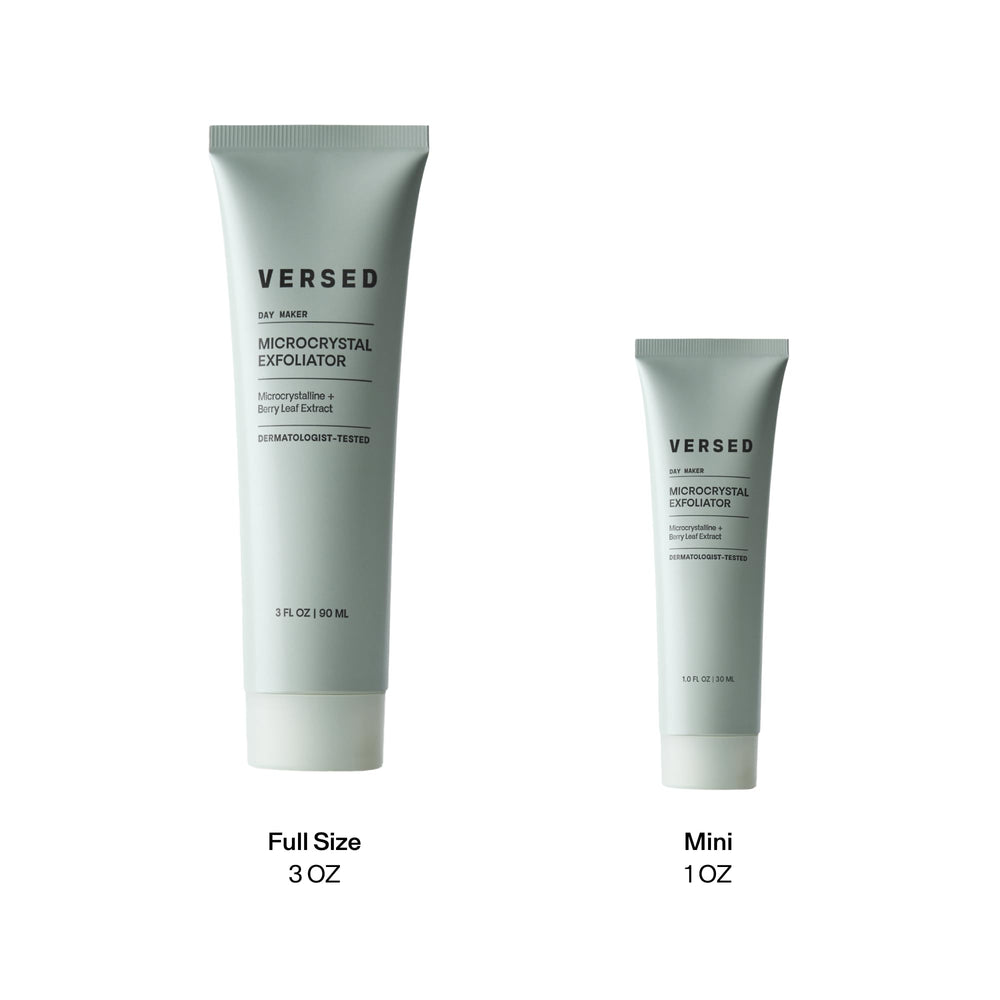 Versed Day Maker on bathroom shelf with towel showing daily-routine ease benefit