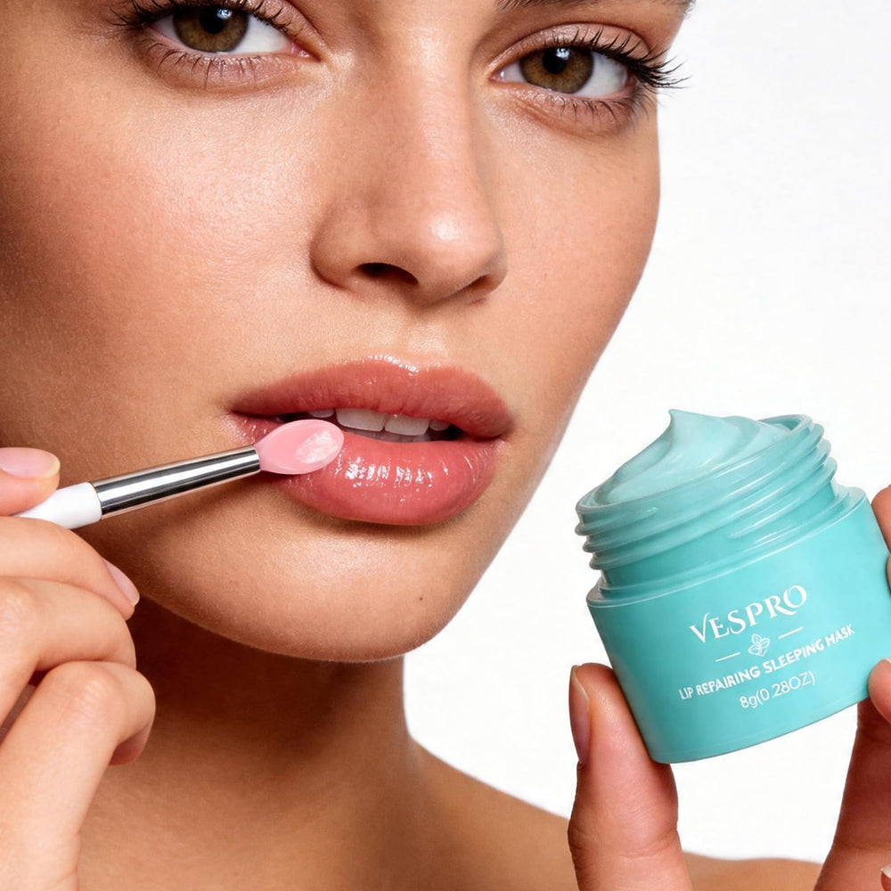VESPRO lips before and after photo showing smoother, hydrated appearance