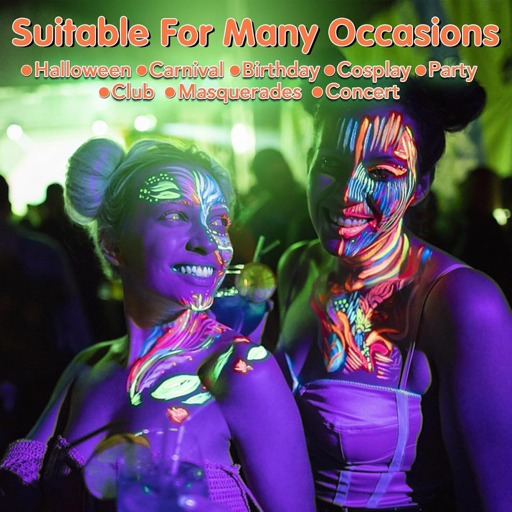 VESPRO at a neon party scene showing glowing makeup for event-ready impact benefit