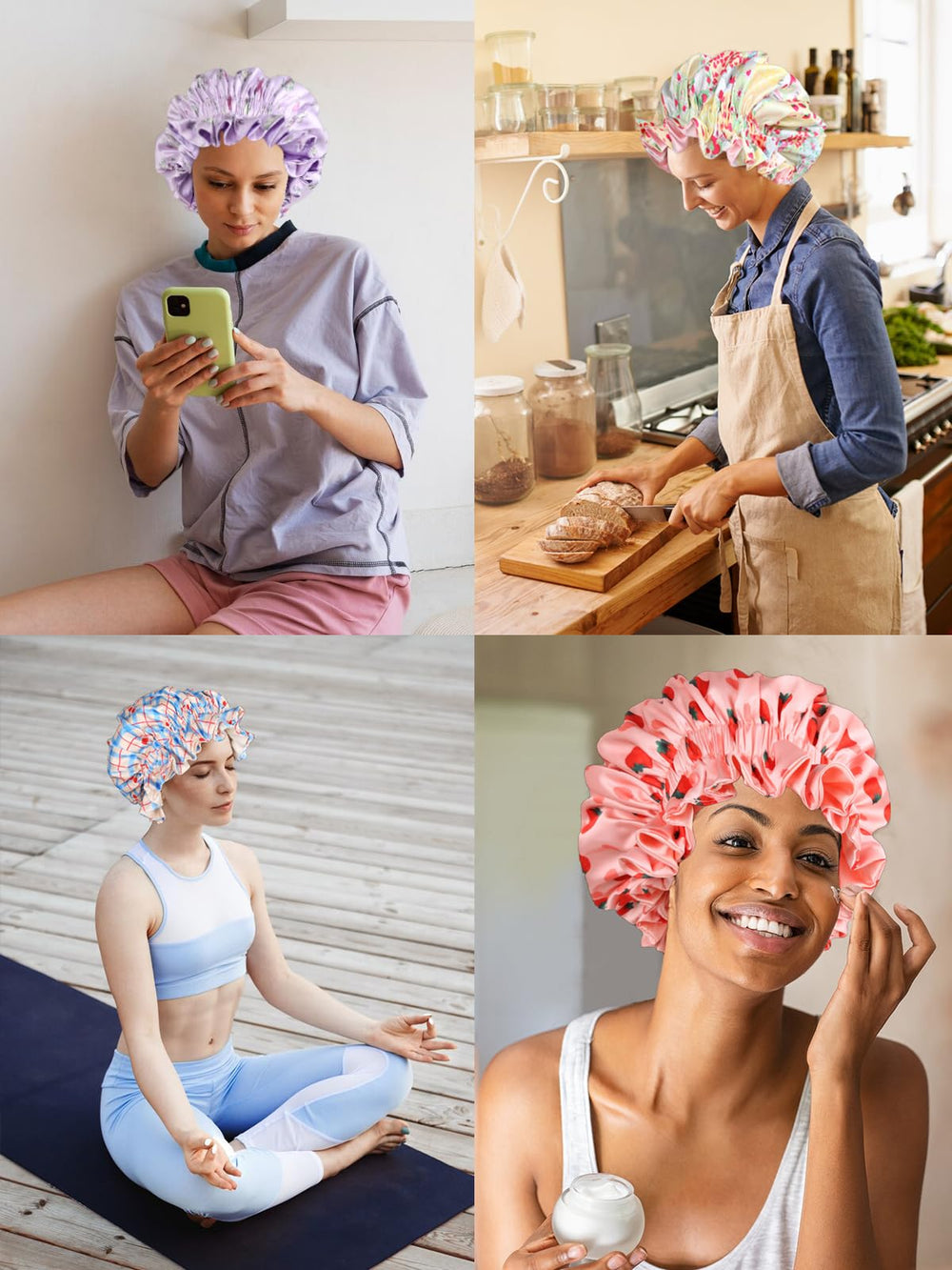 Vettres bonnet worn by model with curls showing preserved curl shape