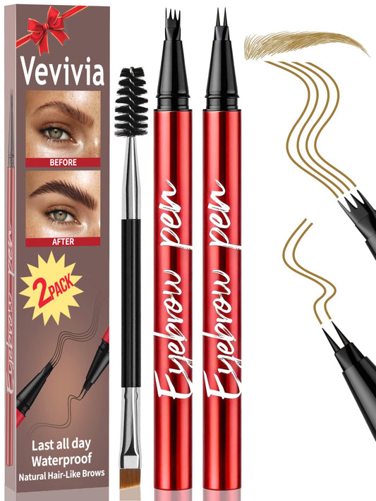 Vevivia Beauty front packaging showing two eyebrow pens and benefits