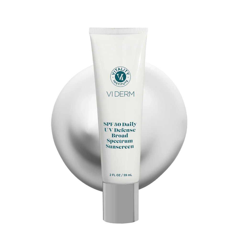VI DERM front packaging showing clean sunscreen design and SPF benefit