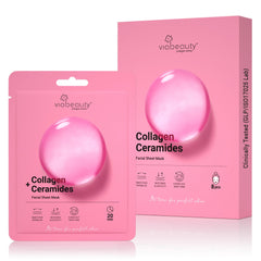 VIABEAUTY front packaging showing eight collagen face mask sachets for convenient use