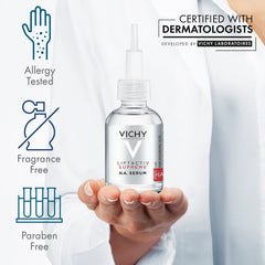 Vichy serum being applied to face and neck for smoother, plumper skin