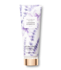 Victoria's Secret bottle front view showing calming lavender vanilla scent and packaging benefit