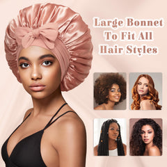 vidsel on model with curly hair demonstrating how bonnet preserves curls