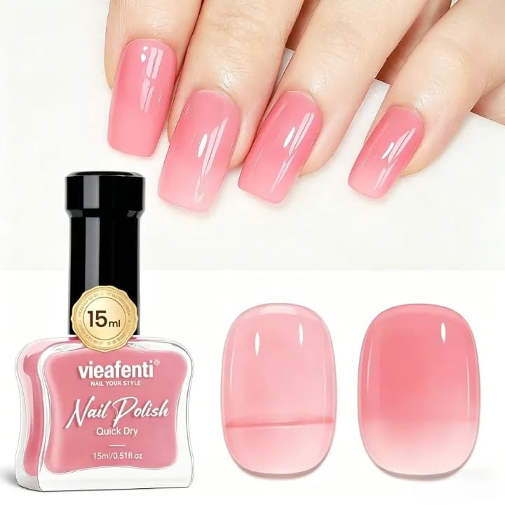 vieafenti front bottle showing translucent pink polish and glossy finish