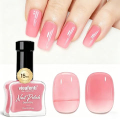 vieafenti front bottle showing translucent pink polish and glossy finish
