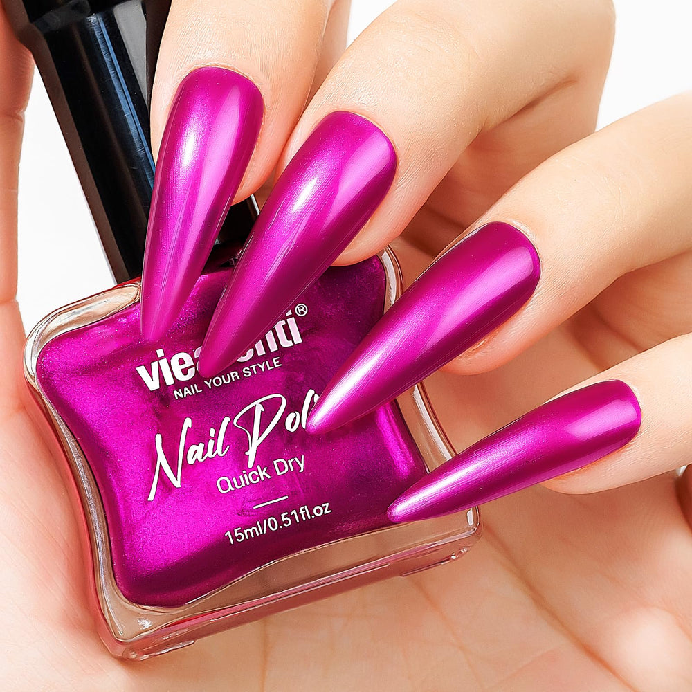 vieafenti fuchsia front bottle showing vivid color and sparkle for easy selection