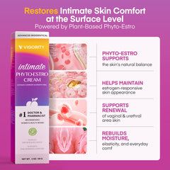 Vigority cream on palm being applied for gentle hydration and comfortable feel