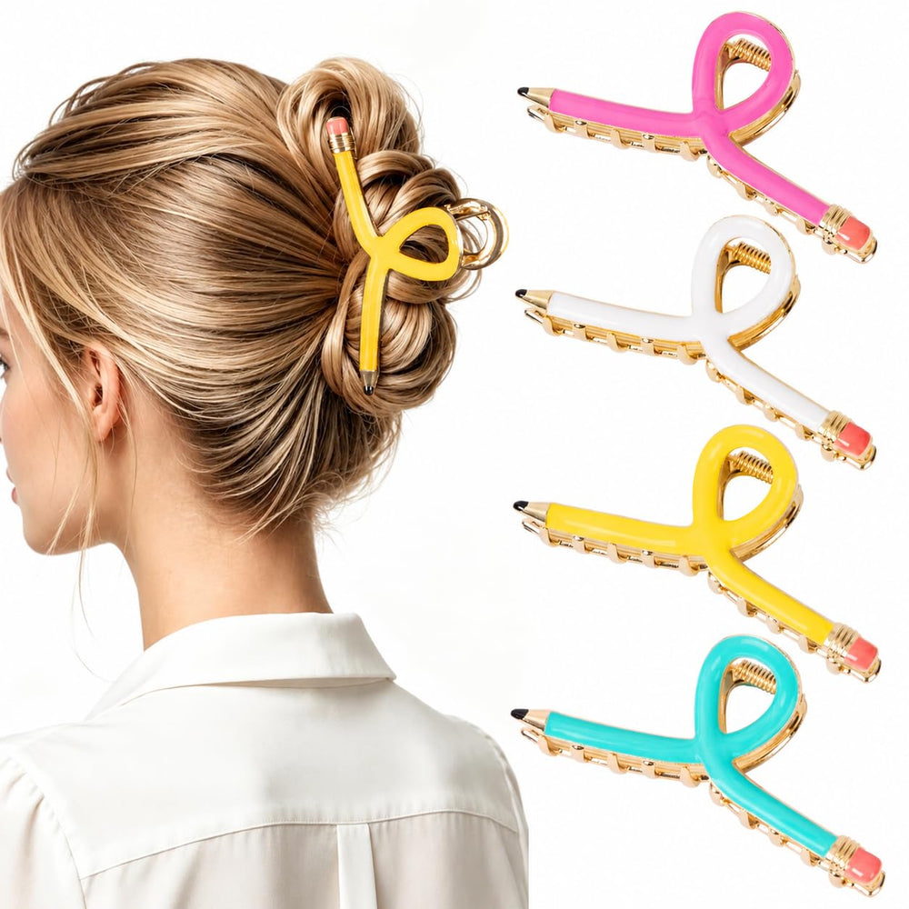 Vigorpace front view of four pencil hair clips showing colors and shape, playful accessory