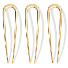Vigorpace gold French hair pins front view, shows elegant polished finish and set of three
