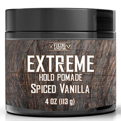 Viking Revolution front jar showing spiced vanilla label and benefit of strong hold