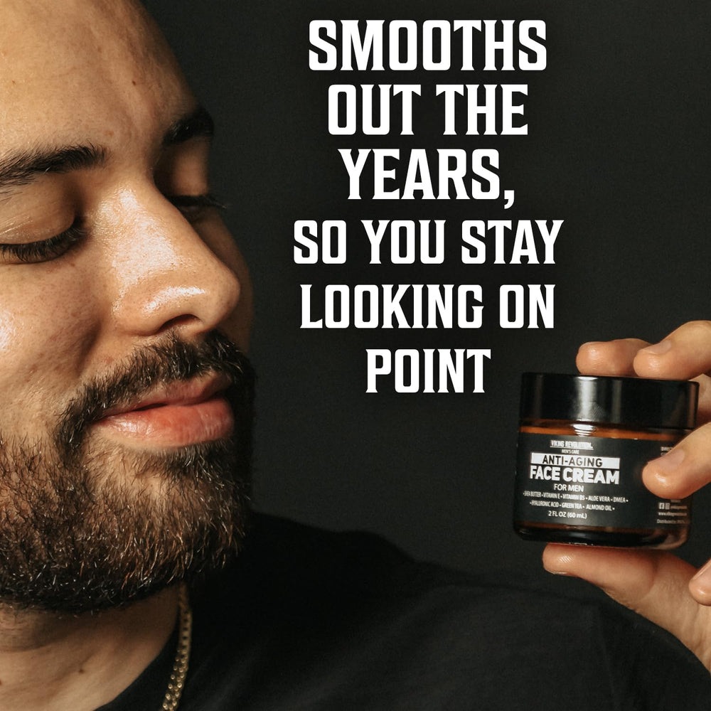 Viking Revolution used in morning routine beside razor and towel for soothing post-shave hydration