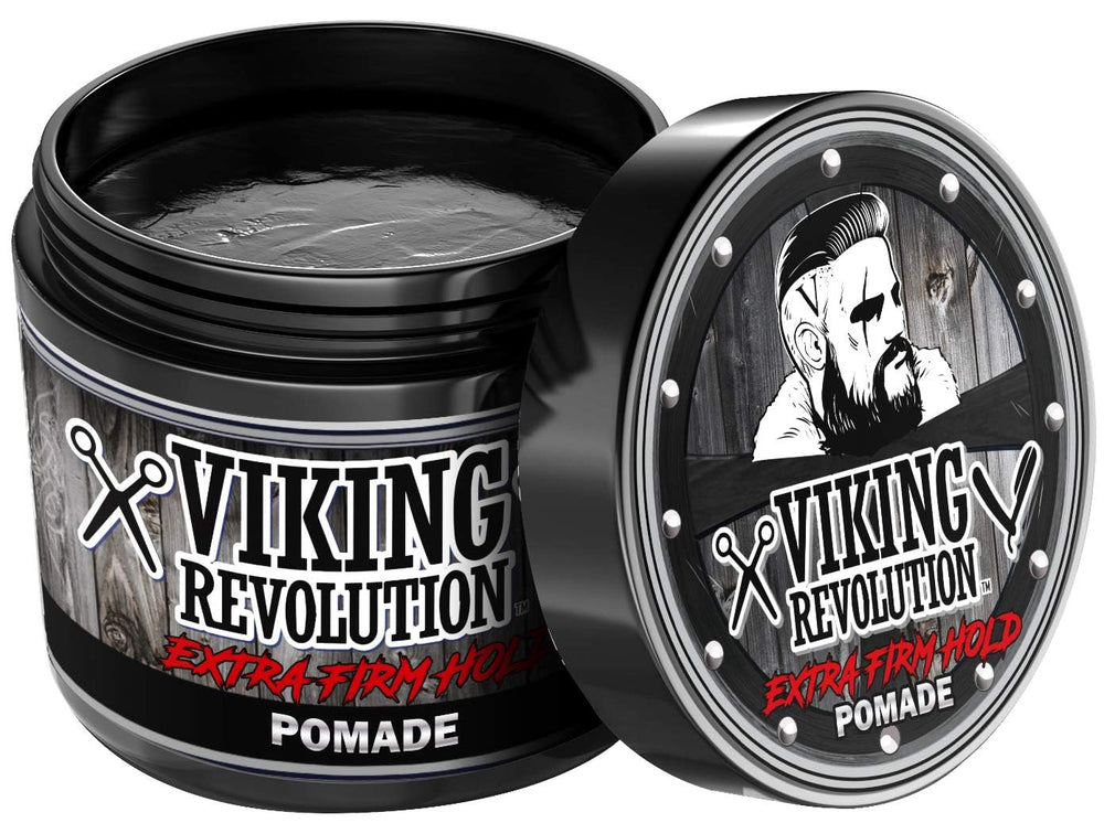 Viking Revolution pomade label closeup showing ingredients and directions benefit: informed choice