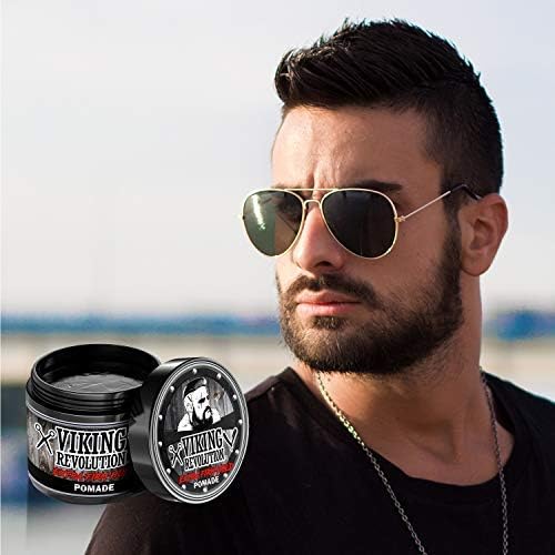 Viking Revolution pomade next to a 4oz scale comparison benefit: accurate size reference