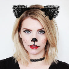 Villorem lace collar close detail with tie closure offering adjustable comfort